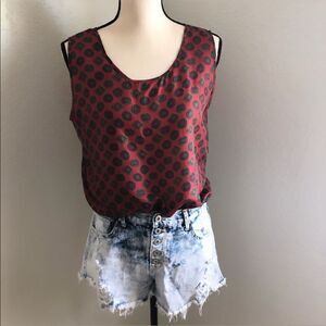 Silk Maroon Green Foulard Pattern Sleeveless Top M